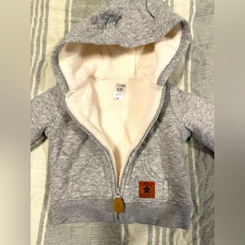 Carter’s Unisex Babies' Hooded Sweater Jacket with Sherpa Lining - NWOT 0-3m/18m - Picture 2 of 4